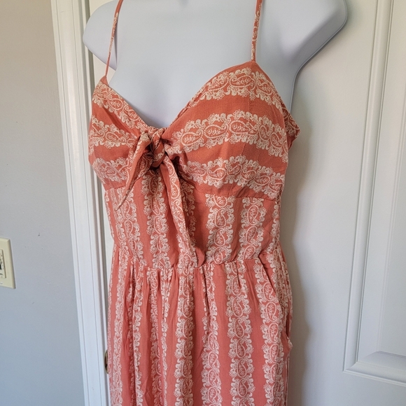 AUW Orange White Paisley Knot Front Spaghetti Strap Cropped Wide Leg Jumpsuit L - Picture 2 of 8